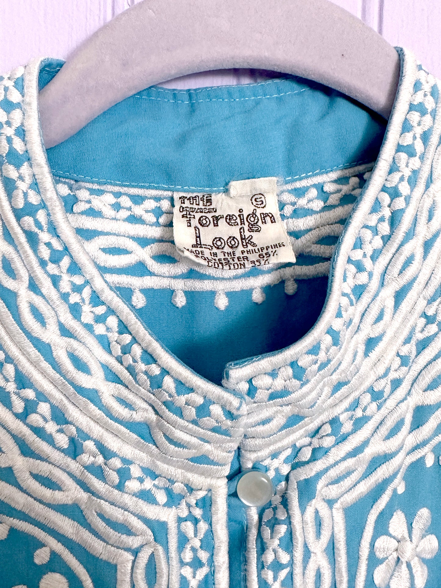 60’s Vintage Embroidered Blue Cotton Top