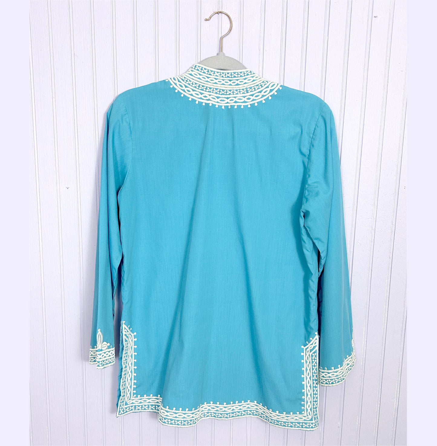 60’s Vintage Embroidered Blue Cotton Top