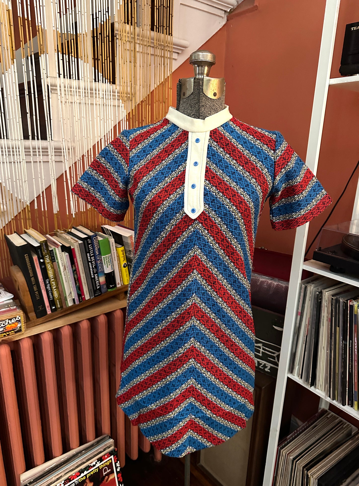 1970's Tunic Red & Blue XS