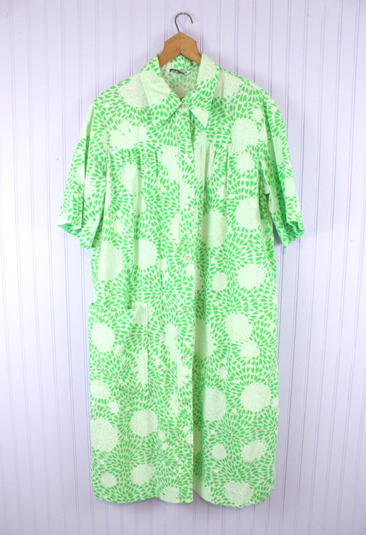 Green Floral House Coat 1960's Dress