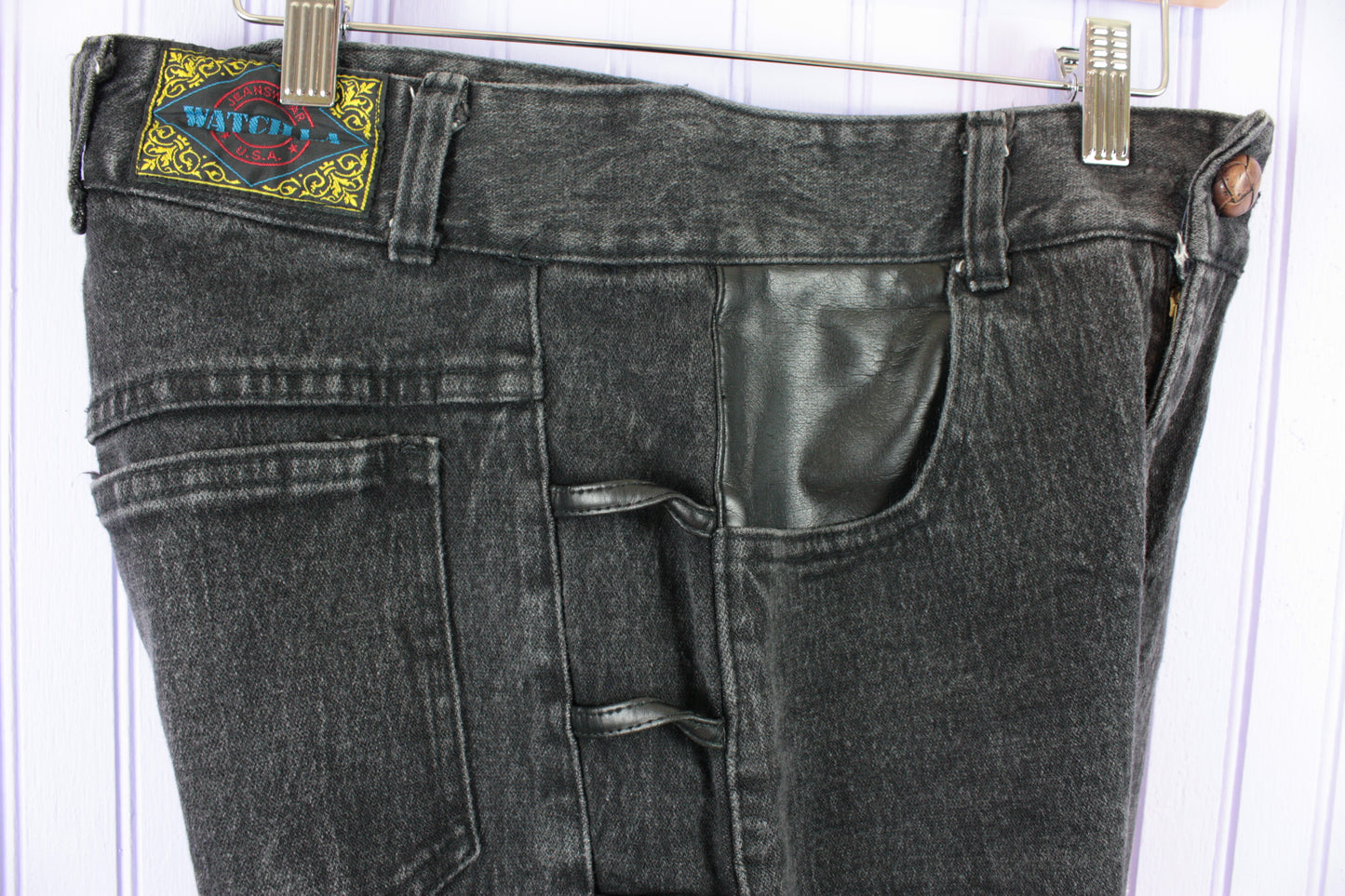 Black Denim & Leather Jeans by Watch L.A.