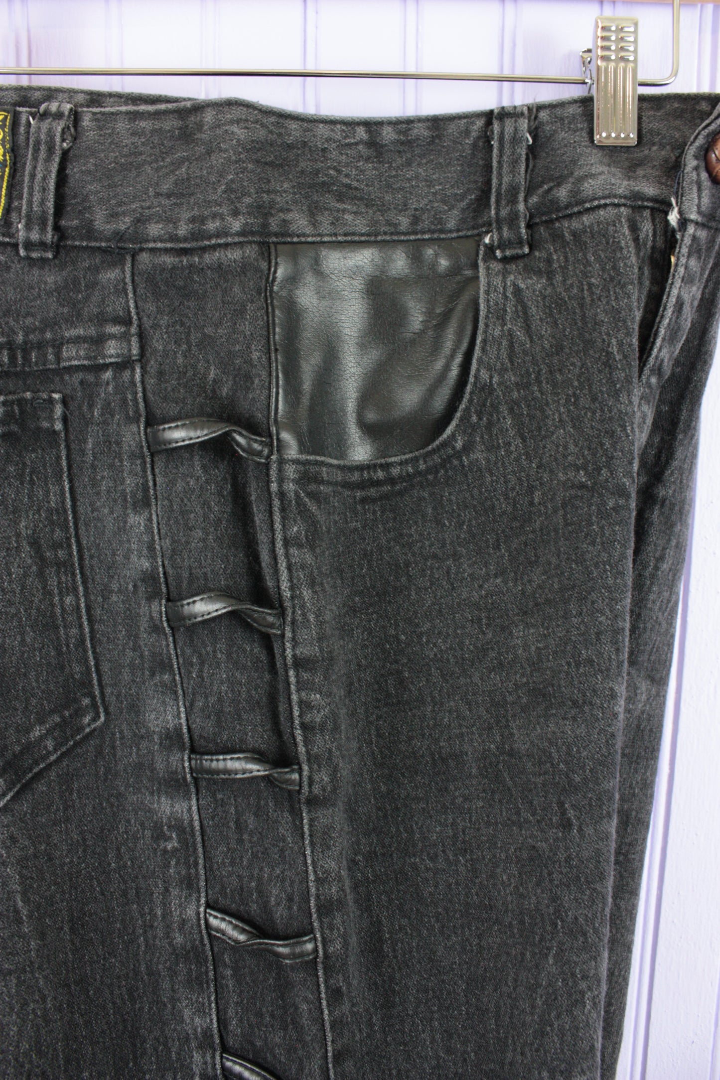 Black Denim & Leather Jeans by Watch L.A.