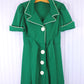 Vintage Green with White Piping Handmade Mini dress 2(S)