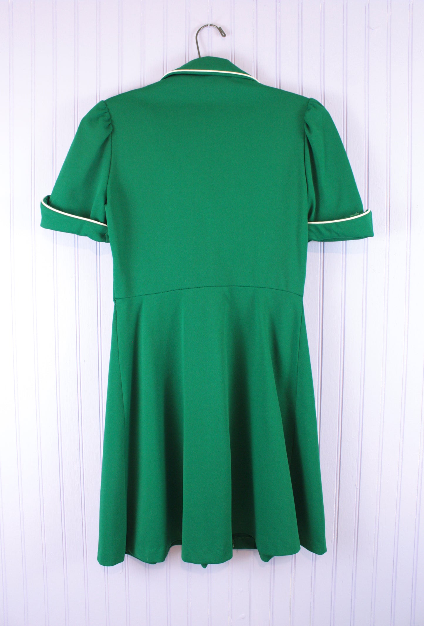 Vintage Green with White Piping Handmade Mini dress 2(S)