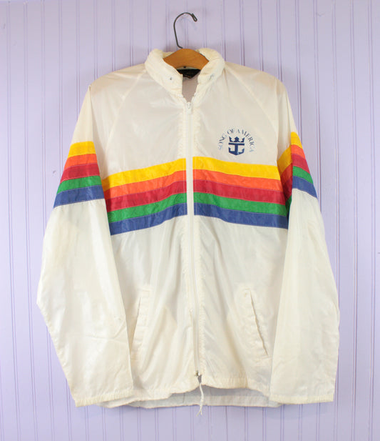 80's Rainbow Windbreaker with Zip Hood