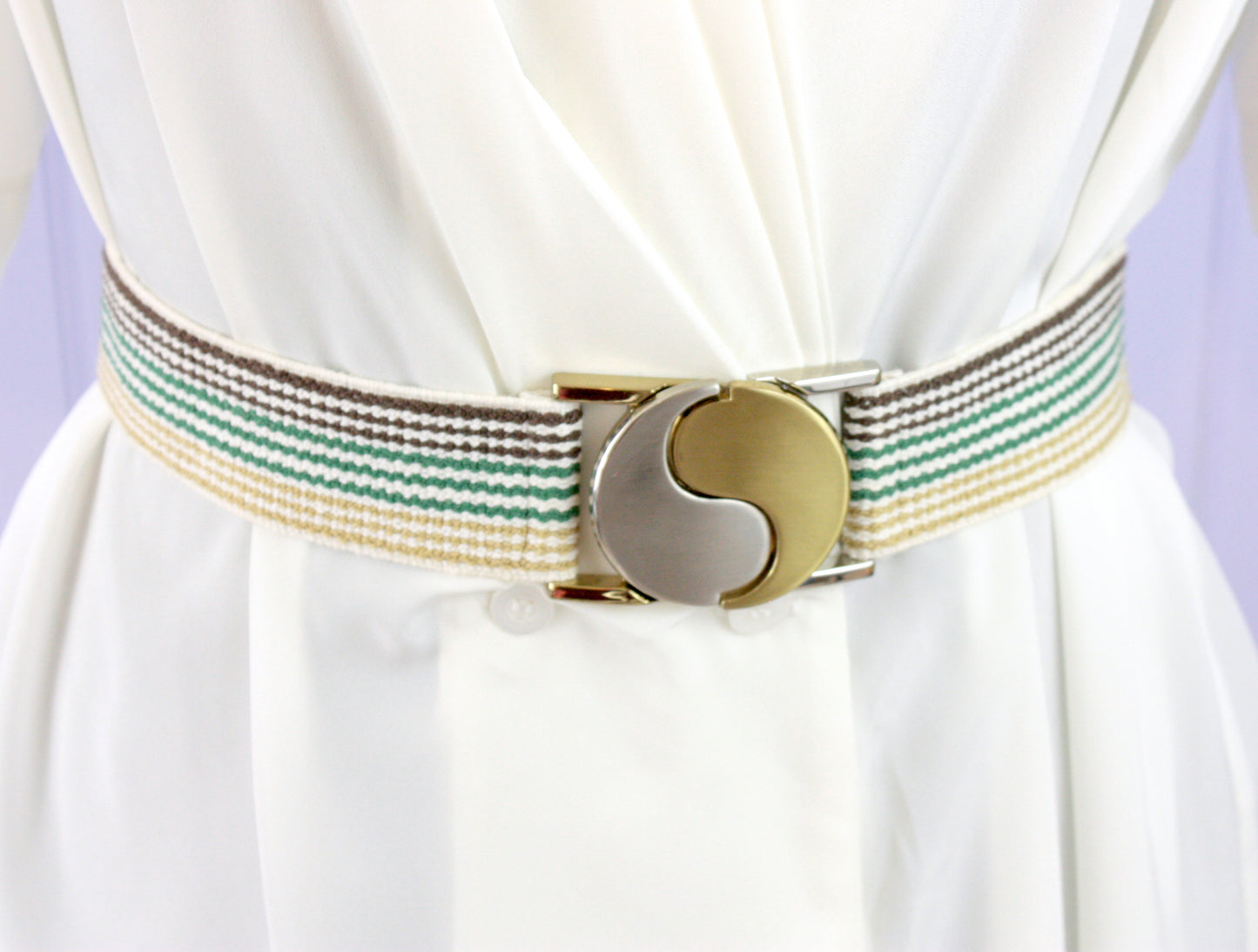 Yin Yang Gold & Silver Cinch Belt Brown and Green