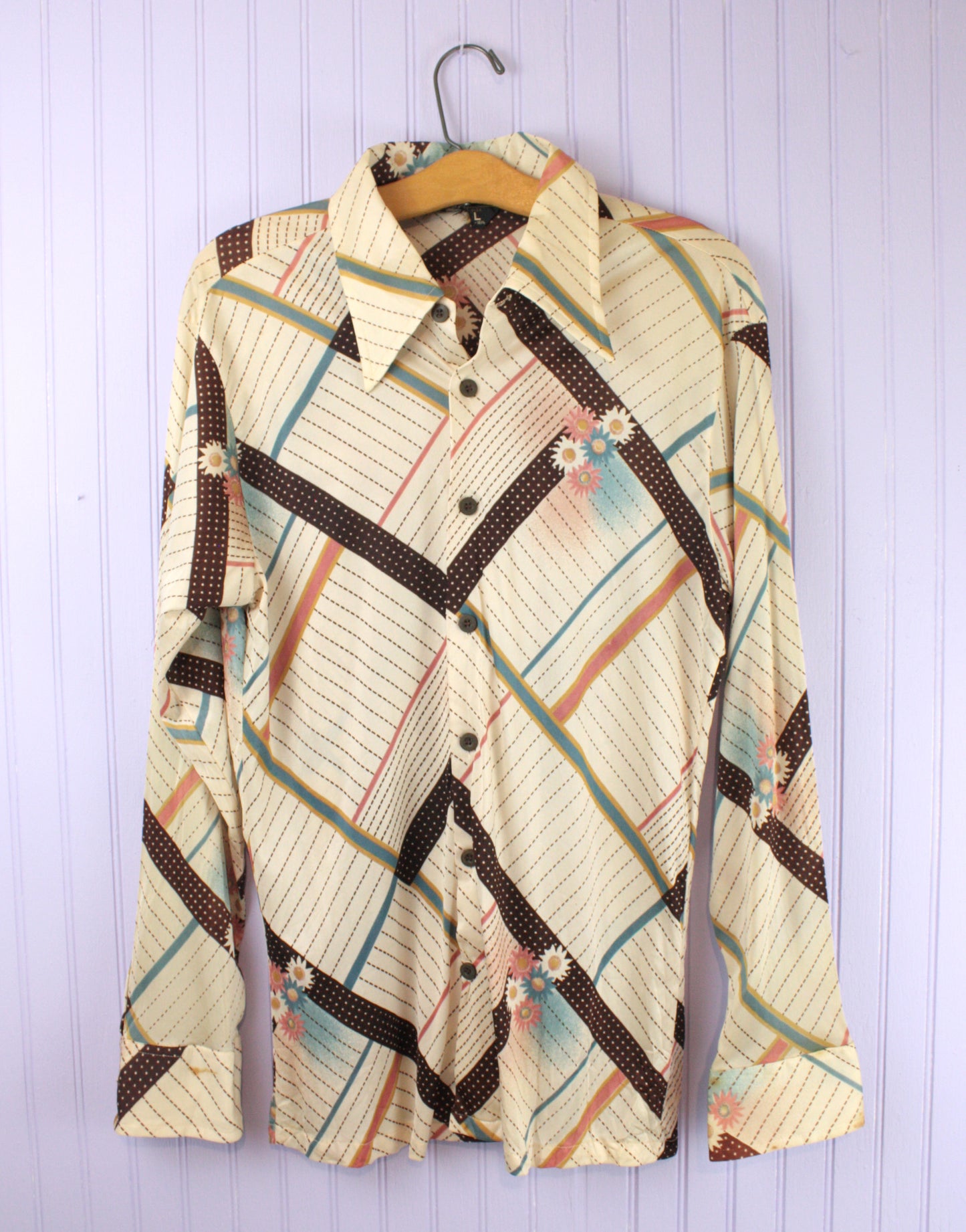 70's Polyester Floral & Striped Buttondown