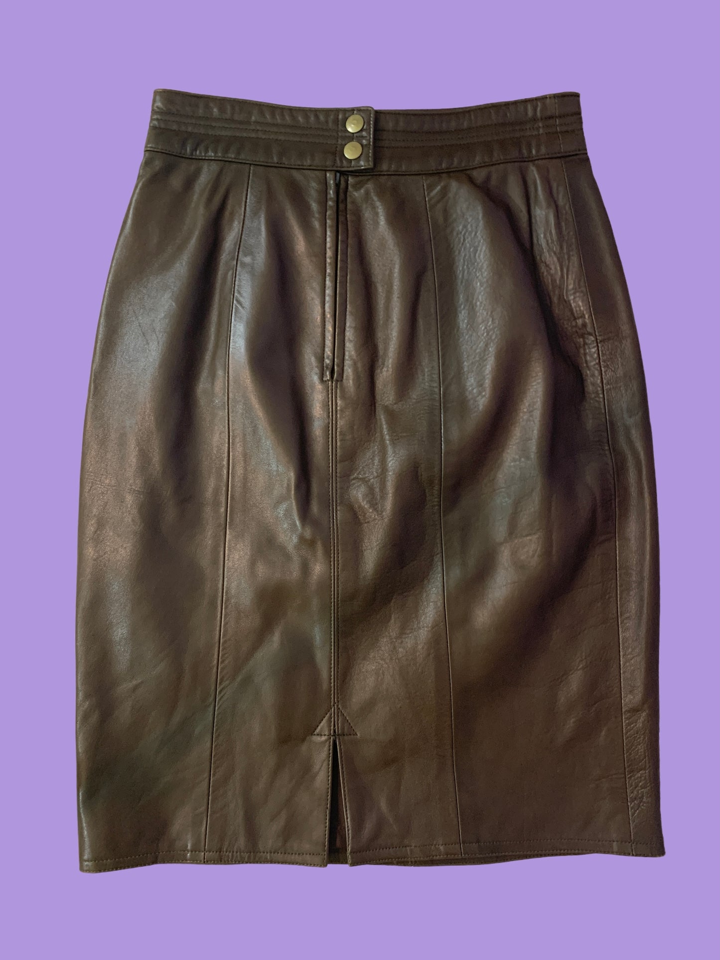 Brown Leather Pencil Skirt 1970s PASTICHE Modern Sz 2